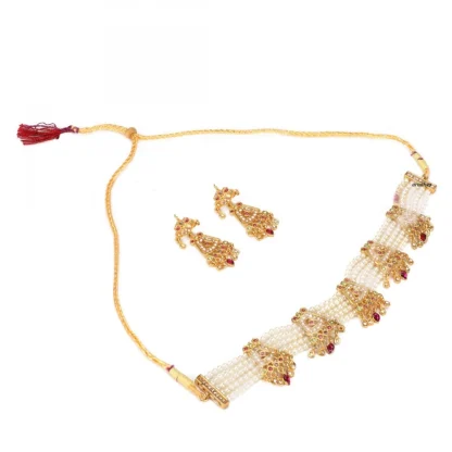 Gold-Plated And Jadau Choker Necklace With Earrings Set For Women