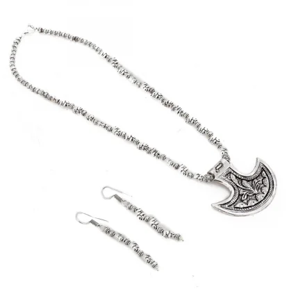 Silver Oxidised Contemporary German Silver Necklace Set For Women - Image 3