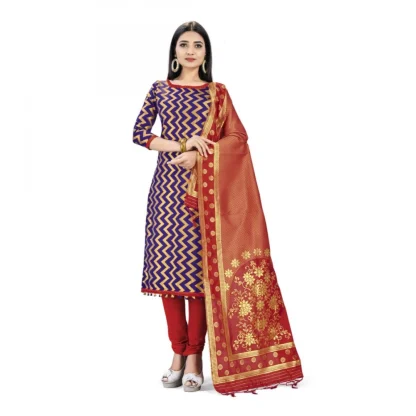 Banarasi Silk Unstitched Salwar-Suit Material Premium Quality With Dupatta (Color: Navy Blue)