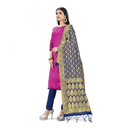 Banarasi Silk Unstitched Salwar-Suit Material Premium Quality With Dupatta (Color: Pink) - Image 5