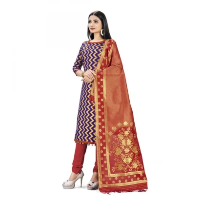 Banarasi Silk Unstitched Salwar-Suit Material Premium Quality With Dupatta (Color: Navy Blue) - Image 4