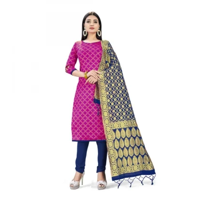 Banarasi Silk Unstitched Salwar-Suit Material Premium Quality With Dupatta (Color: Pink)