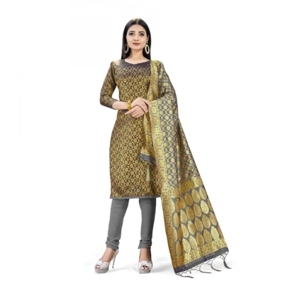 Banarasi Silk Unstitched Salwar-Suit Material Premium Quality With Dupatta (Color: Black)