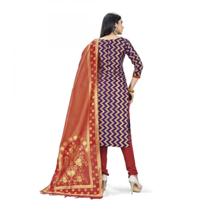 Banarasi Silk Unstitched Salwar-Suit Material Premium Quality With Dupatta (Color: Navy Blue) - Image 3