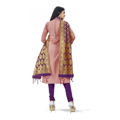 Banarasi Silk Unstitched Salwar-Suit Material Premium Quality With Dupatta (Color: Peach) - Image 3