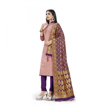 Banarasi Silk Unstitched Salwar-Suit Material Premium Quality With Dupatta (Color: Peach) - Image 4