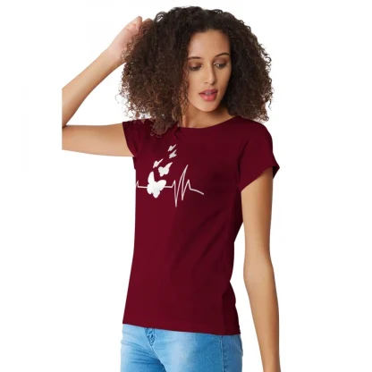 Women's Cotton Western Wear T Shirt (Maroon) - Image 5