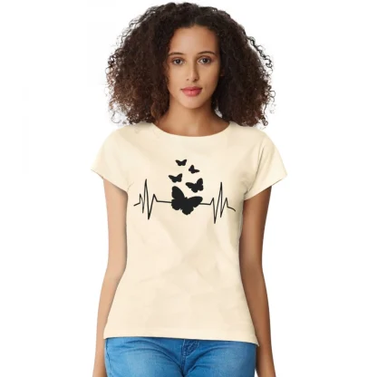 Women's Cotton Western Wear T Shirt (Cream)