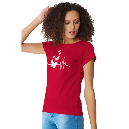 Women's Cotton Western Wear T Shirt (Red) - Image 5