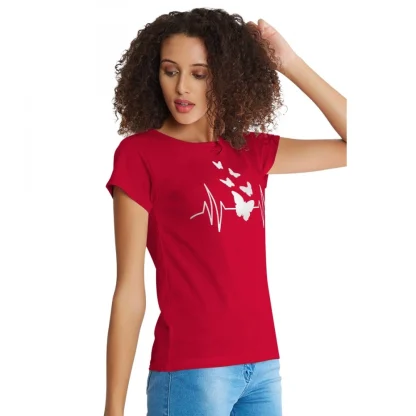 Women's Cotton Western Wear T Shirt (Red) - Image 3