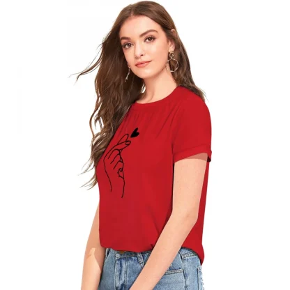 Women's Cotton Western Wear T Shirt (Red) - Image 5