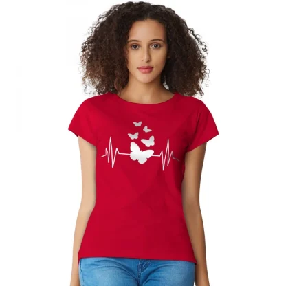 Women's Cotton Western Wear T Shirt (Red)