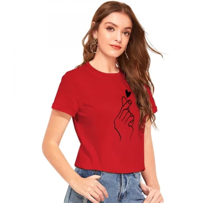 Women's Cotton Western Wear T Shirt (Red) - Image 3