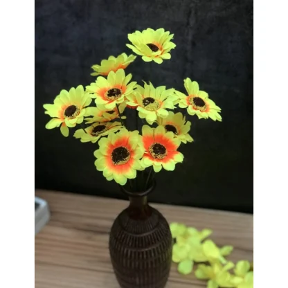 Artificial Flowers Bunch Bouquet Of 12 Sunflowers For Home Decoration (Color: Yellow, Material: Silk Polyester) - Image 2