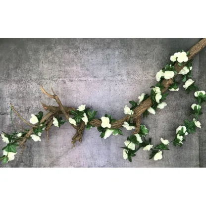 Artificial White Rose Vine Flowers Plants Artificial Flower Creeper Hanging Rose For Home Decoration (Color: White, Material: Silk Polyester) - Image 3