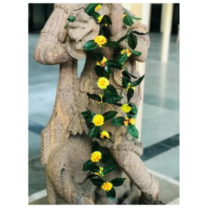 Artificial Sunflower Vine Creeper With Big Green Leaves And 11 Sunflowers For Home Decoration (Color: Yellow, Material: Silk Polyester)