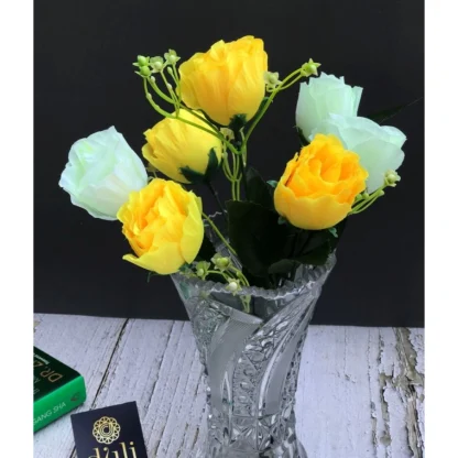 Artificial Rose Flowers Bunch Bouquet Of 7 Roses For Home Decoration (Color: Yellow, Material: Silk Polyester) - Image 3