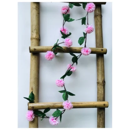 Artificial Light Pink Chrysanthemum Dahlia Flower Vine Creeper With Big Green Leaves For Home Decoraton (Color: LightPink, Material: Silk Polyester) - Image 2