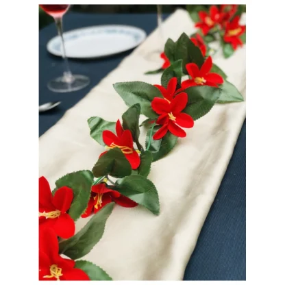 Artificial Lily Flower Vine Creeper With Big Green Leaves And 22 Lily Flowers For Home Decoraton (Color: Red, Material: Silk Polyester) - Image 2