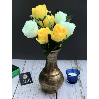 Artificial Rose Flowers Bunch Bouquet Of 7 Roses For Home Decoration (Color: Yellow, Material: Silk Polyester)