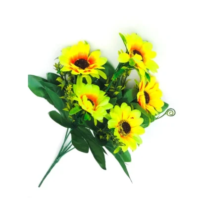 Artificial Flowers Bunch Bouquet Of 5 Sunflowers For Home Decoration (Color: Yellow, Material: Silk Polyester)