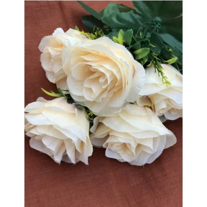 Artificial Flowers Bunch Bouquet Of 5 Champagne Roses For Home Decoration (Color: Cream, Material: Silk Polyester) - Image 2