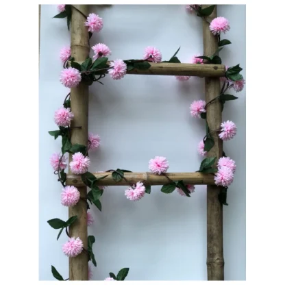 Artificial Light Pink Chrysanthemum Dahlia Flower Vine Creeper With Big Green Leaves For Home Decoraton (Color: LightPink, Material: Silk Polyester) - Image 3