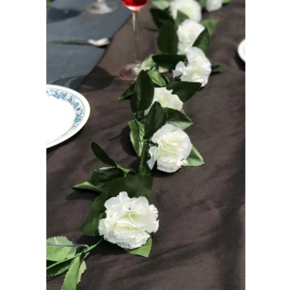 Artificial White Carnation Flower Vine Creeper With Big Green Leaves (Color: White, Material: Silk Polyester) - Image 2