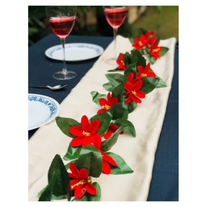 Artificial Lily Flower Vine Creeper With Big Green Leaves And 22 Lily Flowers For Home Decoraton (Color: Red, Material: Silk Polyester)