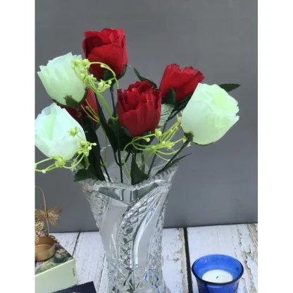 Artificial Rose Flowers Bunch Bouquet Of 7 Roses For Home Decoration (Color: Multi, Material: Silk Polyester) - Image 2