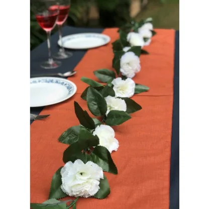 Artificial White Carnation Flower Vine Creeper With Big Green Leaves (Color: White, Material: Silk Polyester)