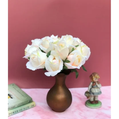 Artificial Rose Flowers Bunch Bouquet Of 13 Roses For Home Decoration (Color: Cream, Material: Silk Polyester) - Image 2