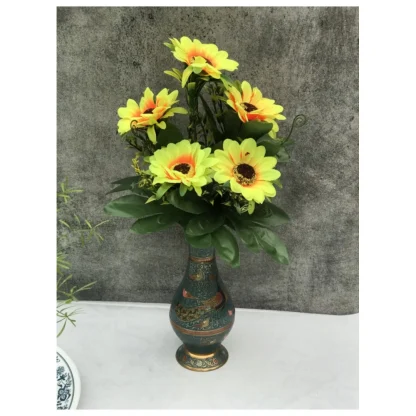 Artificial Flowers Bunch Bouquet Of 5 Sunflowers For Home Decoration (Color: Yellow, Material: Silk Polyester) - Image 2