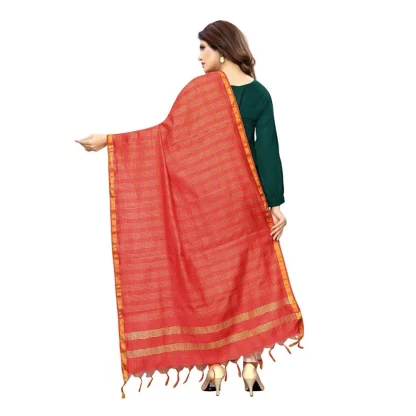 Women's Cotton Jari Woven Work Dupatta (Red, Length:2-2.4 mtr) - Image 2