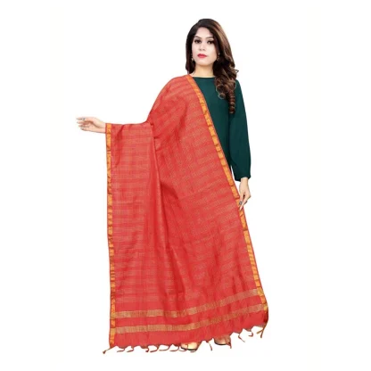 Women's Cotton Jari Woven Work Dupatta (Red, Length:2-2.4 mtr)