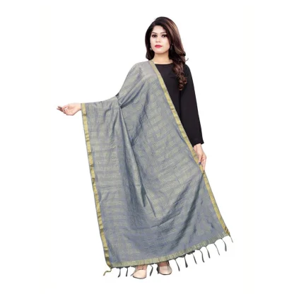 Women's Cotton Jari Woven Work Dupatta (Grey, Length:2-2.4 mtr)