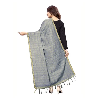 Women's Cotton Jari Woven Work Dupatta (Grey, Length:2-2.4 mtr) - Image 2