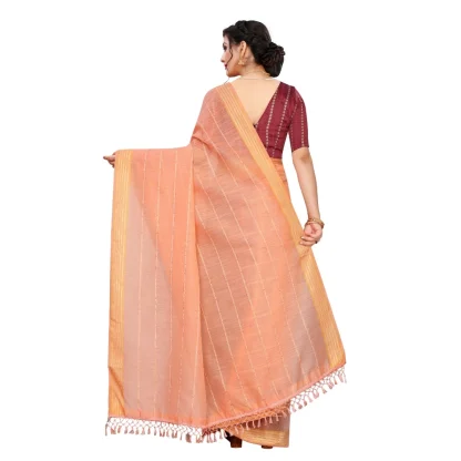 Women's Cotton Saree With Blouse (Orange, 5-6Mtrs) - Image 2