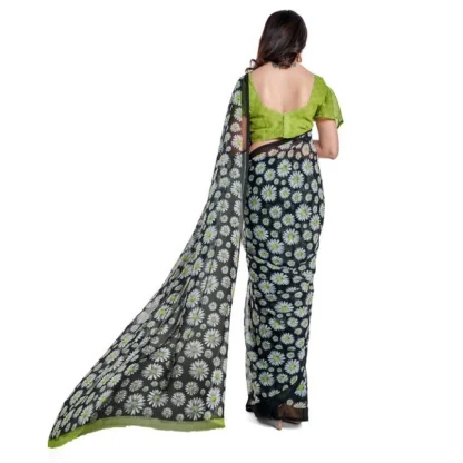 Women's Georgette Saree With Blouse (Green, 5-6mtrs) - Image 2