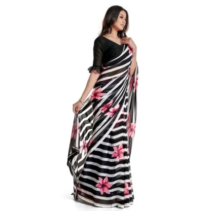 Women's Georgette Saree With Blouse (Pink, 5-6mtrs) - Image 3