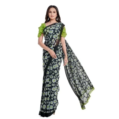 Women's Georgette Saree With Blouse (Green, 5-6mtrs)