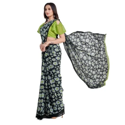 Women's Georgette Saree With Blouse (Green, 5-6mtrs) - Image 4