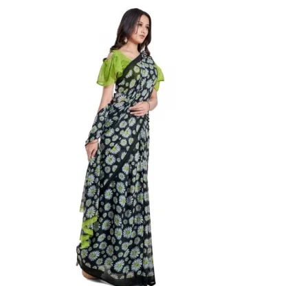 Women's Georgette Saree With Blouse (Green, 5-6mtrs) - Image 3