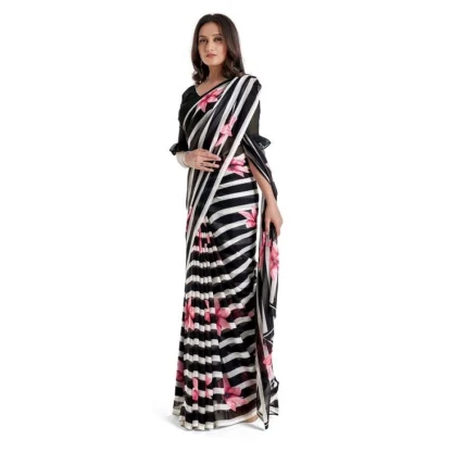 Women's Georgette Saree With Blouse (Pink, 5-6mtrs) - Image 4