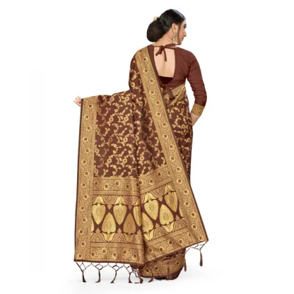 Women's Banarasi Silk Saree With Blouse (Coffee, 5-6Mtrs) - Image 2