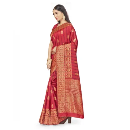 Women's Banarasi Silk Saree With Blouse (Peach, 5-6Mtrs) - Image 4