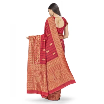 Women's Banarasi Silk Saree With Blouse (Peach, 5-6Mtrs) - Image 3