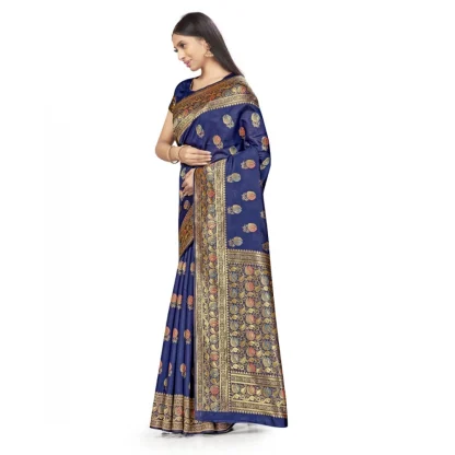 Women's Banarasi Silk Saree With Blouse (Navy Blue, 5-6Mtrs) - Image 3