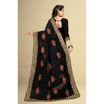 Women's Net Saree With Blouse (Black, 5-6Mtrs) - Image 2