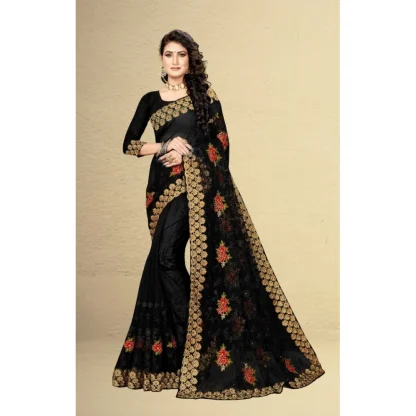 Women's Net Saree With Blouse (Black, 5-6Mtrs) - Image 5